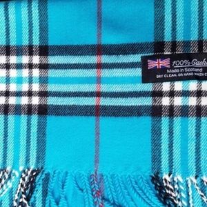 Aqua Plaid Scottish 100% Cashmere Scarf - So Soft